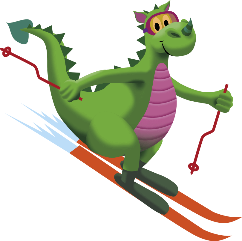 Erlebnis Rittisberg Maskottchen Karli beim Skifahren